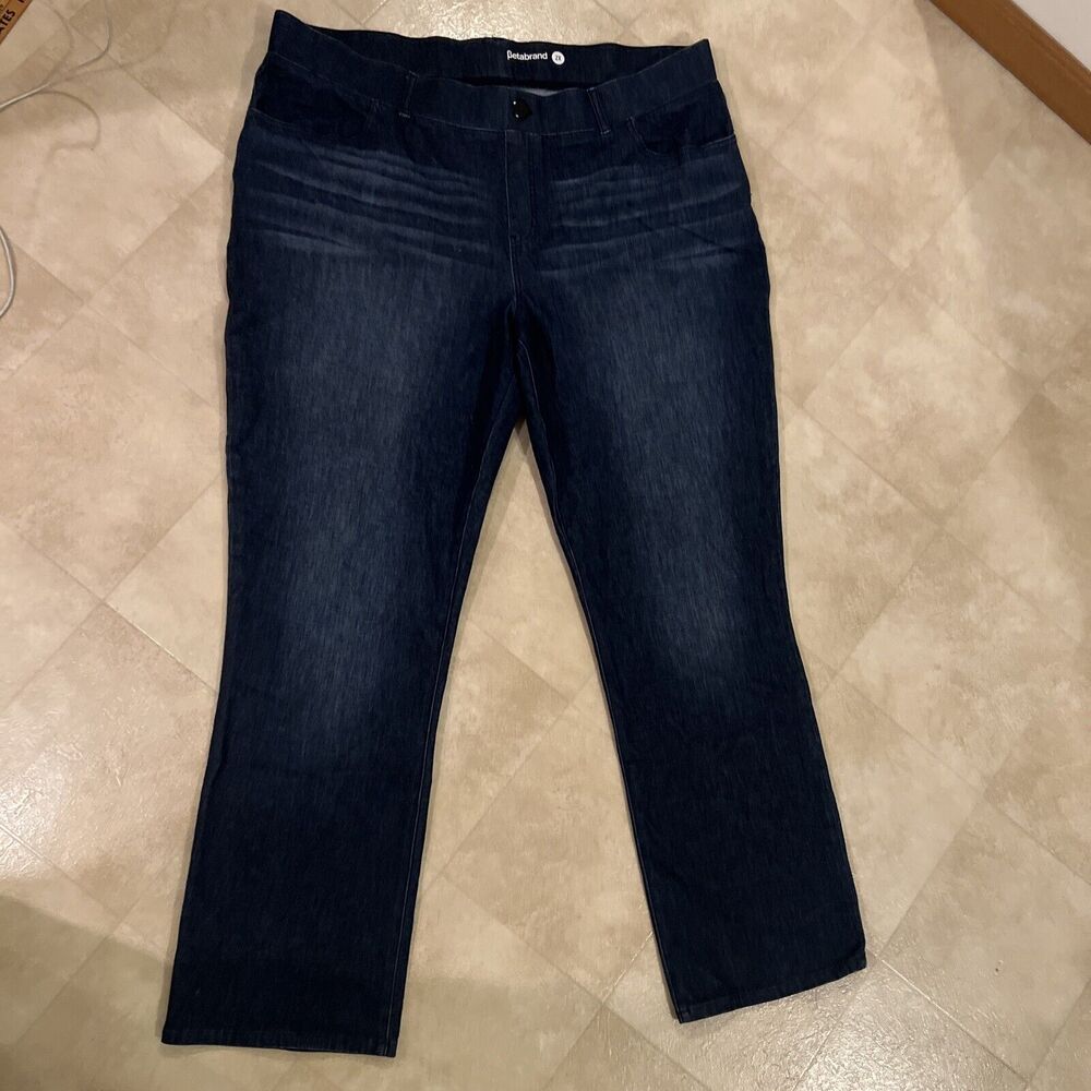 2xl Betabrand Jeans Womens Medium Dark Wash Pull On Straight Leg Blue Denim